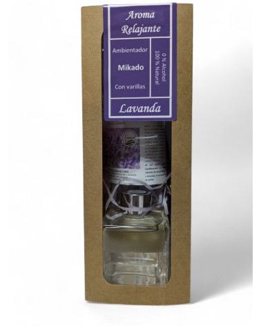 Ambientador Mikado con Varillas de rattan. Aroma Lavanda. Frasco de 100 ml.