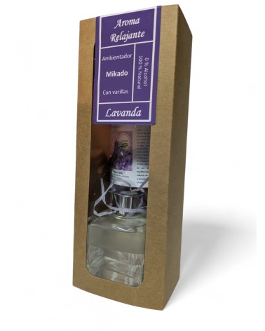 Ambientador Mikado con Varillas de rattan. Aroma Lavanda. Frasco de 100 ml.